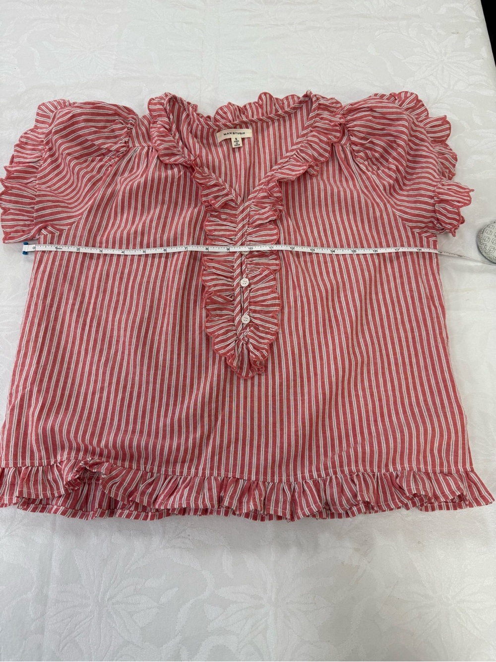 Maeve Red & White Striped Ruffle Button-Front Top - Picture 6 of 6